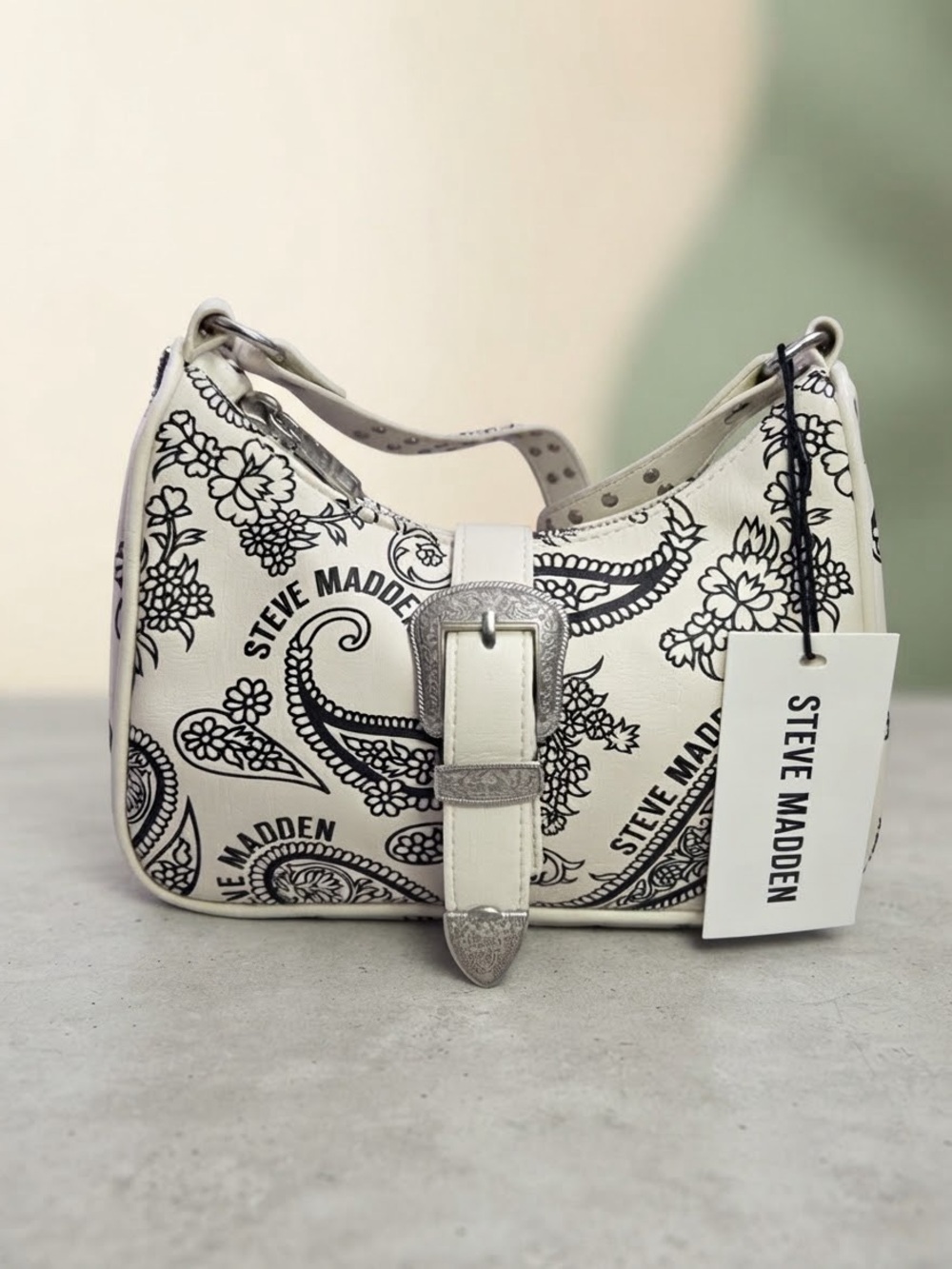 Steve Madden Paisley Print Shoulder Bag with Western Buckle